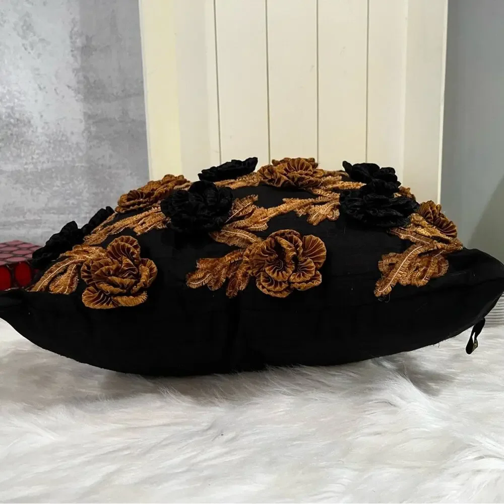 NEW Borgata x Z Gallerie Silk Dupioni Rose Tufted Throw Pillow Cover w Insert 15